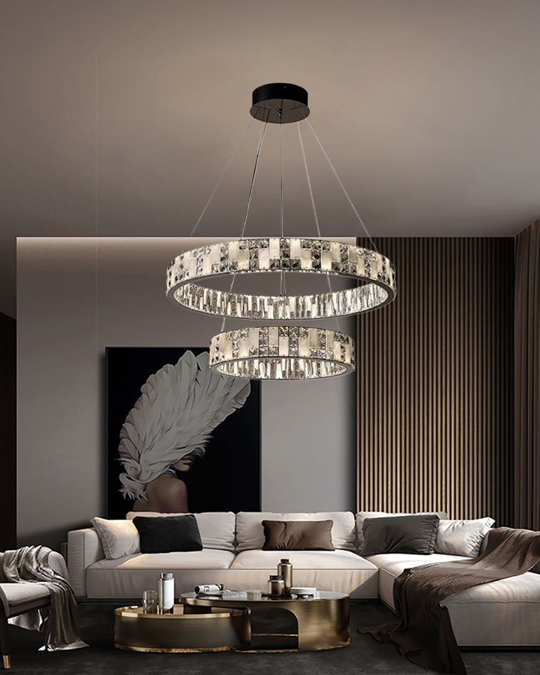 Varlont Tiered Round Crystal Alabaster Chandelier