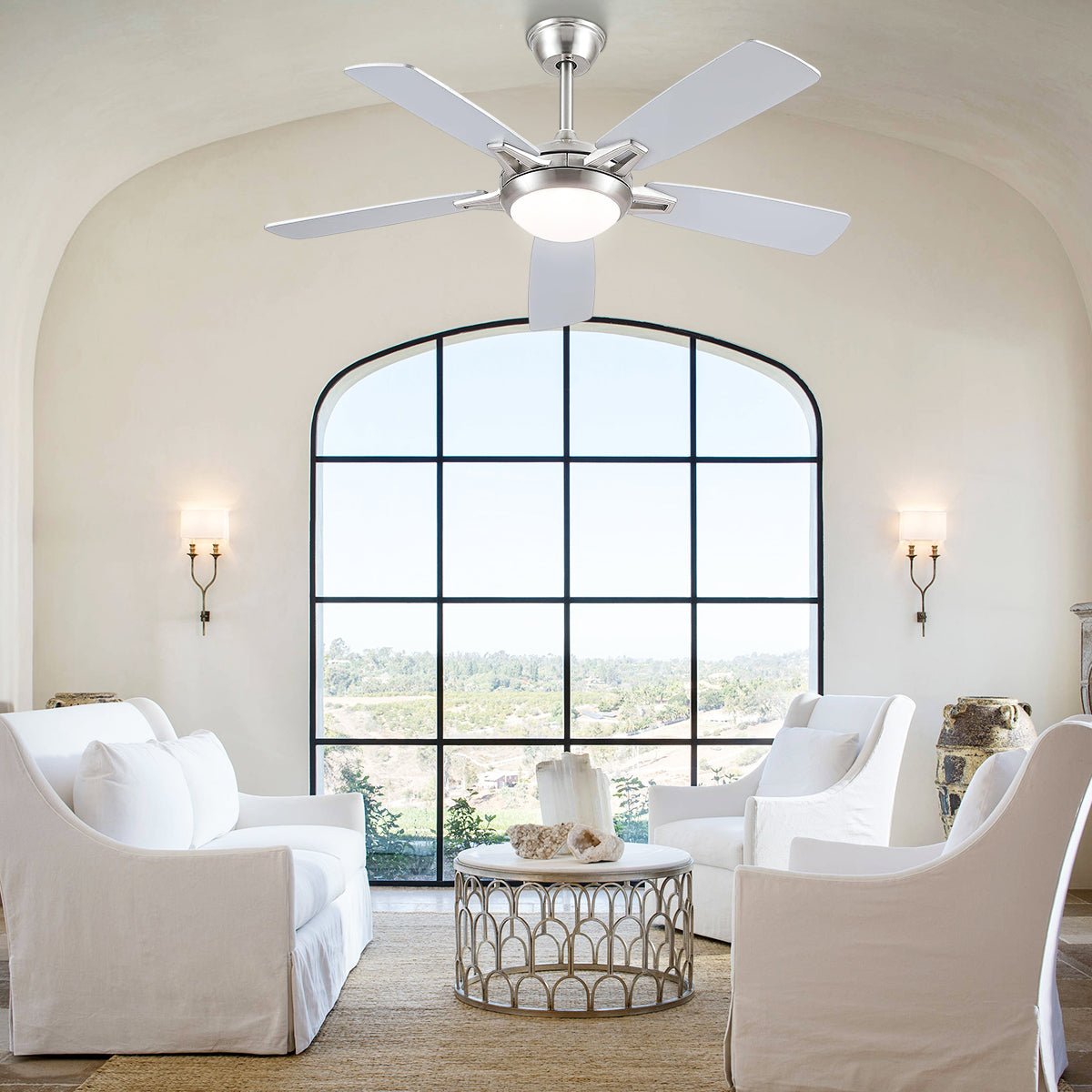 Modern Ceiling Fans with Lights 6 Speeds Reversible Dual Finish Wooden Blades 52" - Joyfuzzy