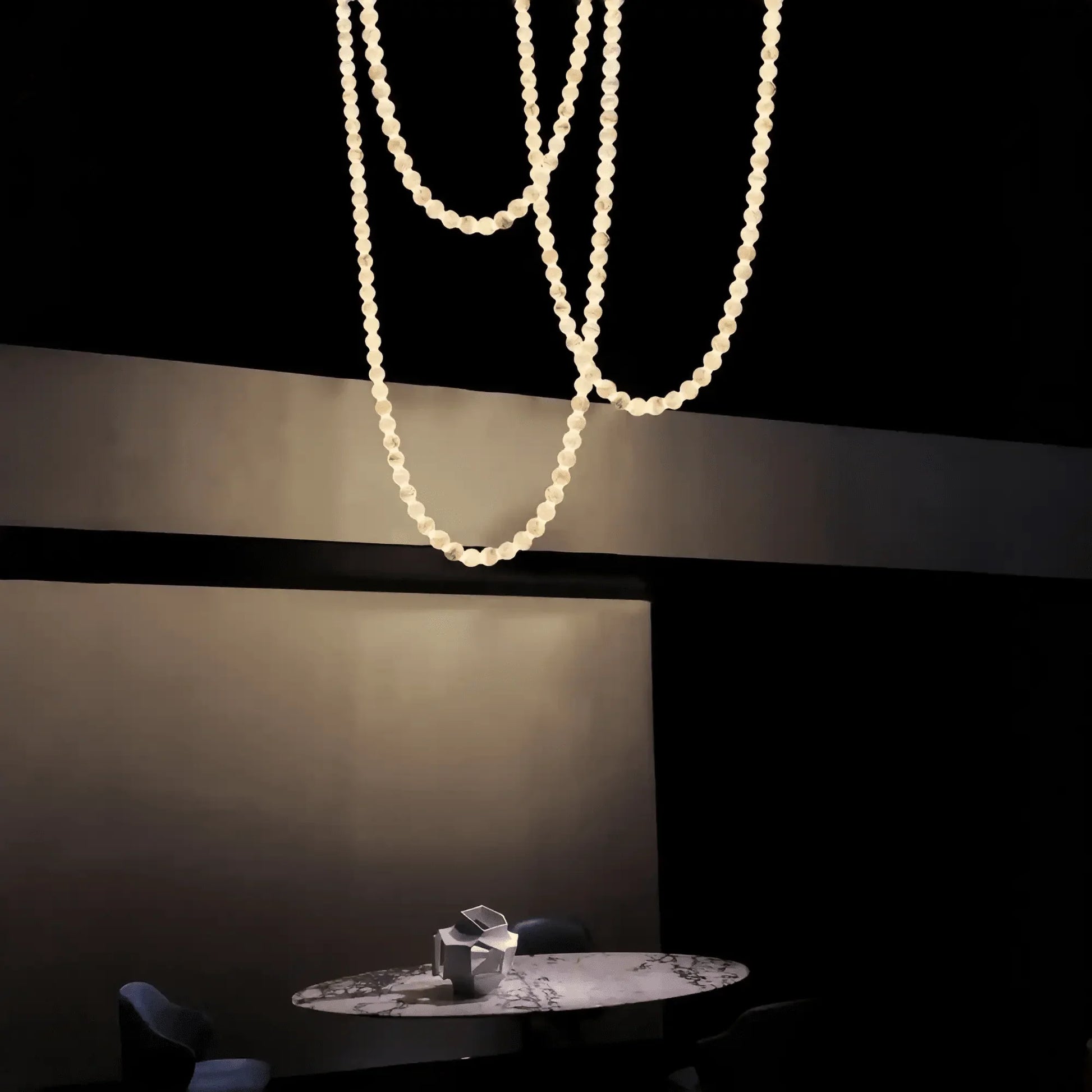 Modern LED Natural Alabaster Globes Beads Hanging Chandelier Indoor Lighting Fixture - 125 globes - L100+L300+L500CM/L40"+L118"+L197"Warm Light (3000K)Black + WhiteJoyfuzzy