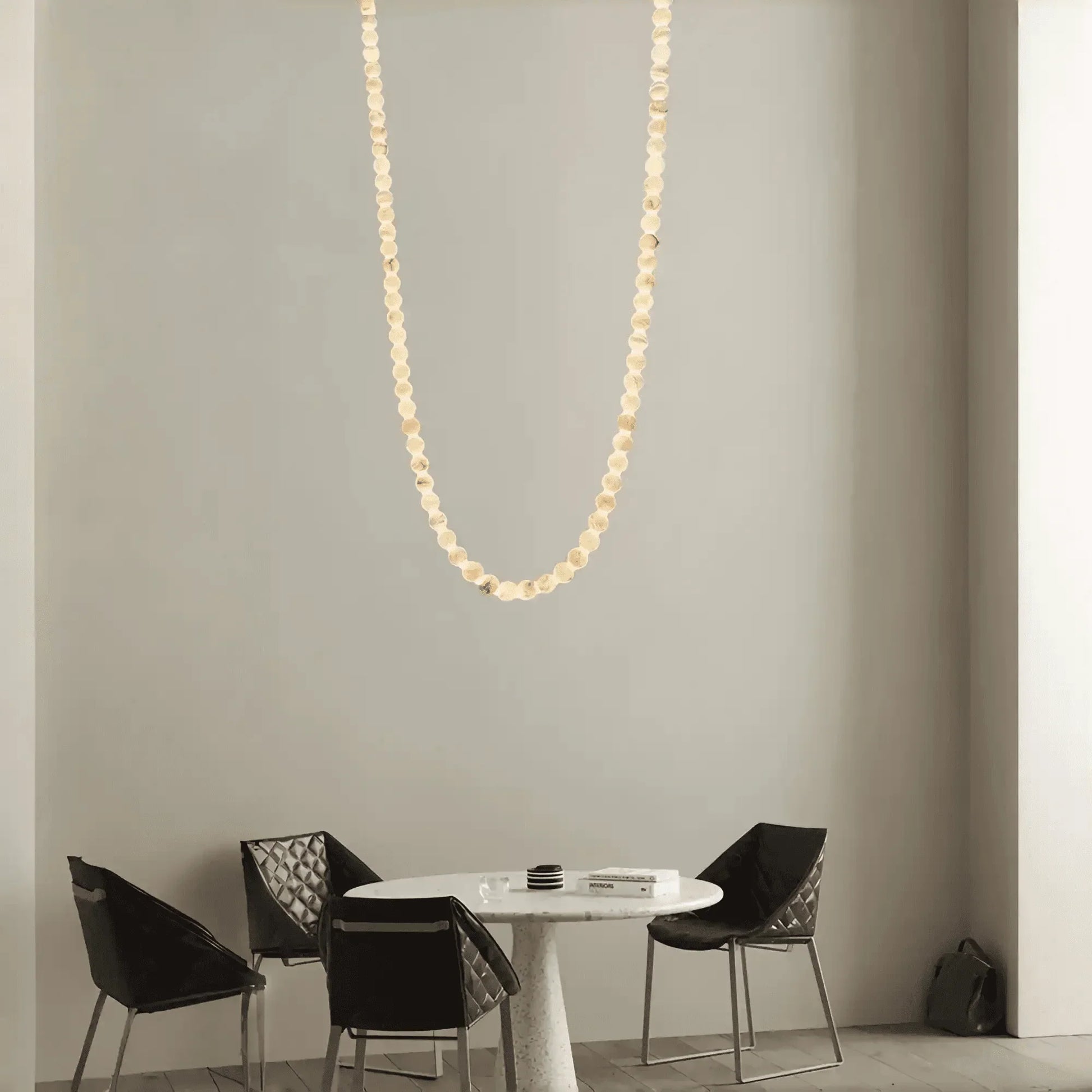 Modern LED Natural Alabaster Globes Beads Hanging Chandelier Indoor Lighting Fixture - 70 globes - L500CM/L197"Warm Light (3000K)Black + WhiteJoyfuzzy