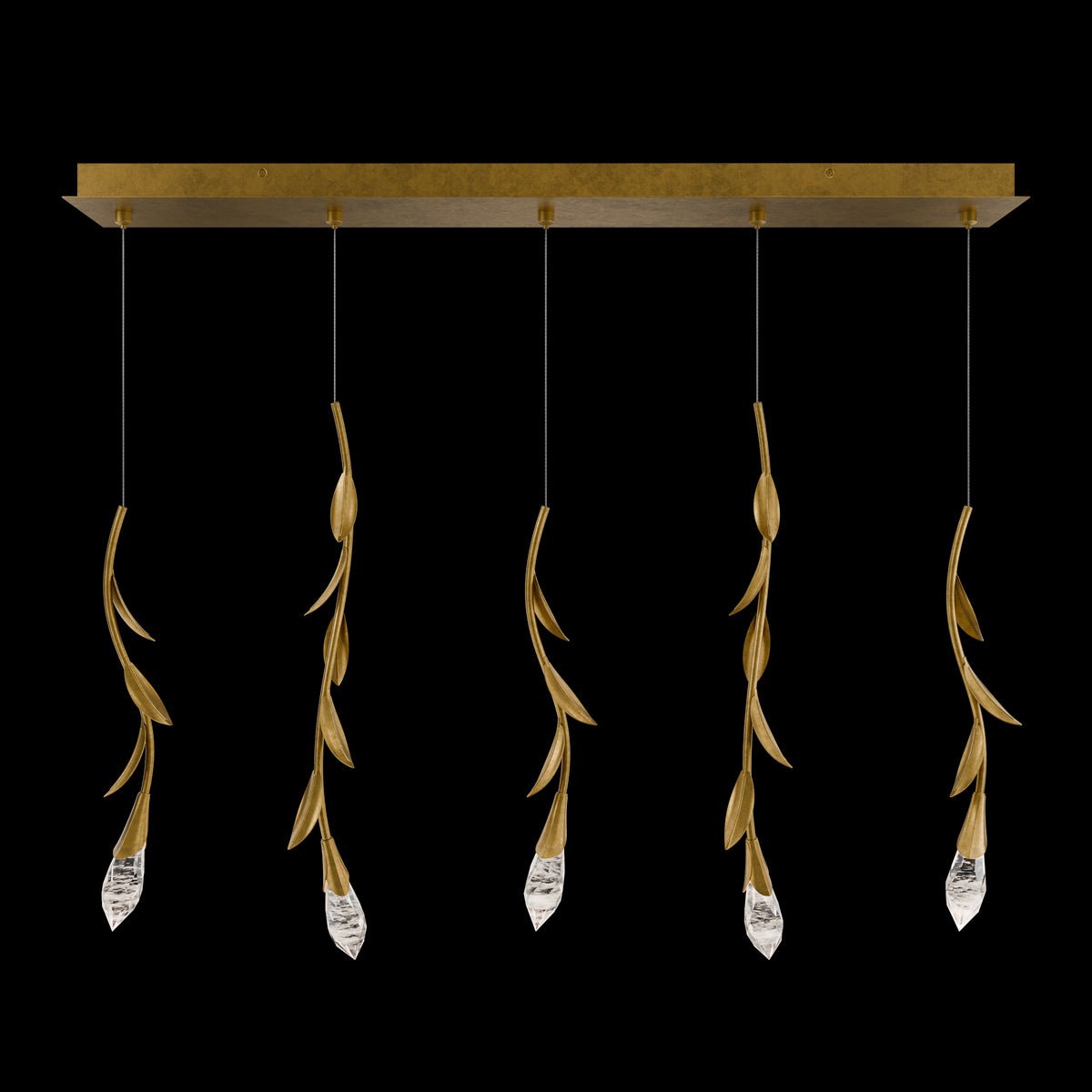 Modern Luxury Floating Branches Floral Crystal Chandelier with Rectangular Canopy for High - ceiling - 5 Lights/L40"*W5.5"*H118.1"(L101.6cm*W14cm*H300cm)GoldWarm LightJoyfuzzy