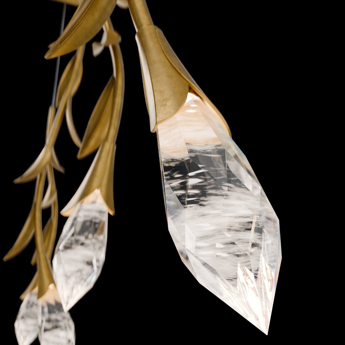 Modern Luxury Floating Branches Floral Crystal Chandelier with Rectangular Canopy for High - ceiling - 5 Lights/L40"*W5.5"*H118.1"(L101.6cm*W14cm*H300cm)GoldWarm LightJoyfuzzy