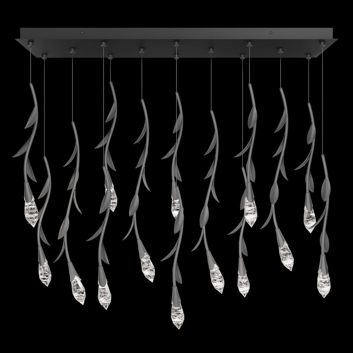 Modern Luxury Floating Branches Floral Crystal Chandelier with Rectangular Canopy for High - ceiling - 14 Lights/L40"*W9.5"*H118.1"(L101.6cm*W24.1cm*H300cm)GoldWarm LightJoyfuzzy