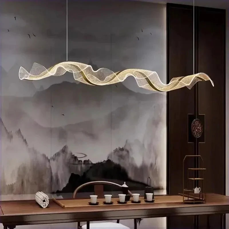 Modern Ocean Wave Pendant Chandelier for Kitchen - Gold38.52” (100 cm)Remote Control (Dimmable)Joyfuzzy
