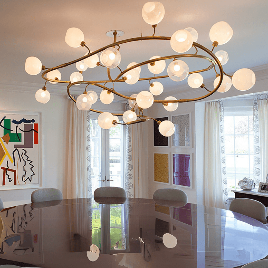 Modern Spiral Branch Glass Globe Chandelier for Low Ceiling Living Room or Dining Room - D47.2"(D120cm)Warm LightJoyfuzzy