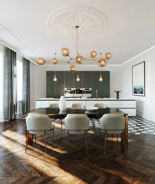 Modern Sputnik Smoky Gray/Amber Glass Branch Chandelier for Kitchen Island/Dining Room - 8 Globes/W89.76"*D33.07"*H22.8"Brass Finish/Clear GlassWarm LightJoyfuzzy