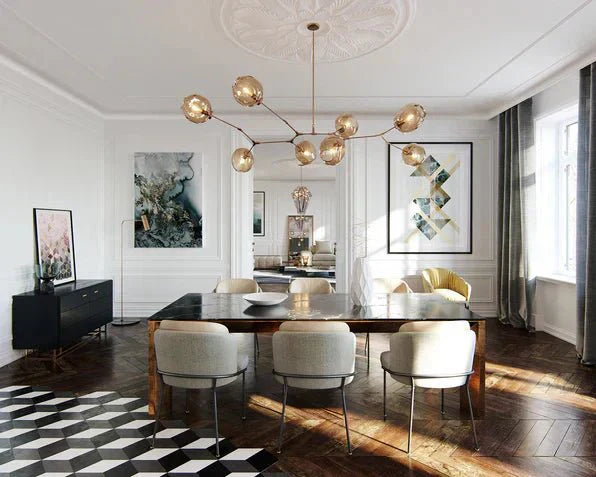 Modern Sputnik Smoky Gray/Amber Glass Branch Chandelier for Kitchen Island/Dining Room - 8 Globes/W89.76"*D33.07"*H22.8"Brass Finish/Clear GlassWarm LightJoyfuzzy