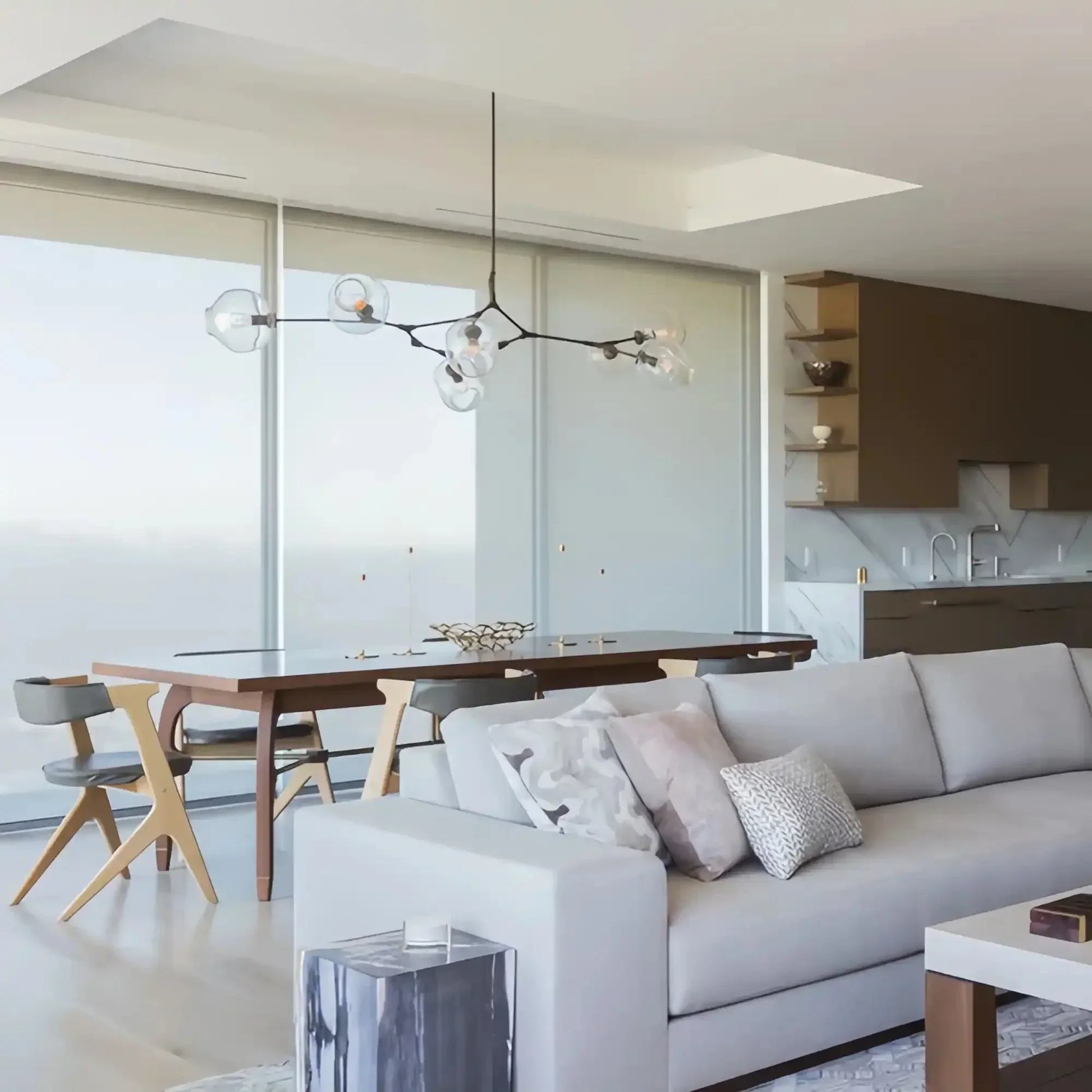 Modern Sputnik Smoky Gray/Amber Glass Branch Chandelier for Kitchen Island/Dining Room - Joyfuzzy