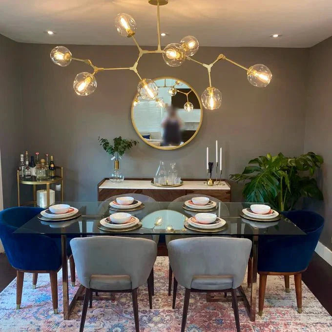 Modern Sputnik Smoky Gray/Amber Glass Branch Chandelier for Kitchen Island/Dining Room - 8 Globes/W89.76"*D33.07"*H22.8"Brass Finish/Clear GlassWarm LightJoyfuzzy