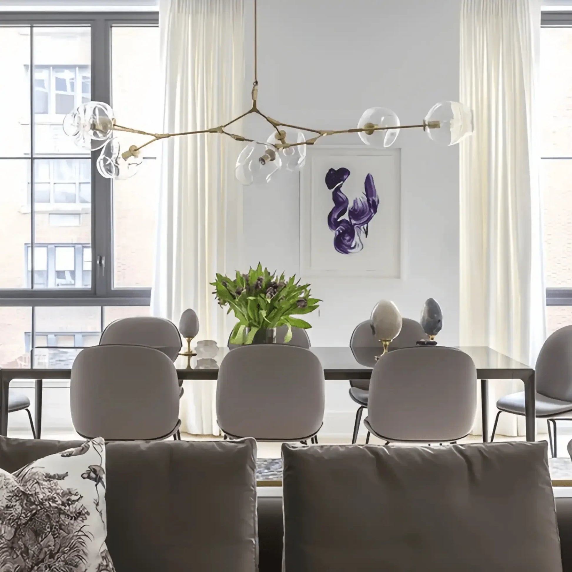 Modern Sputnik Smoky Gray/Amber Glass Branch Chandelier for Kitchen Island/Dining Room - Joyfuzzy
