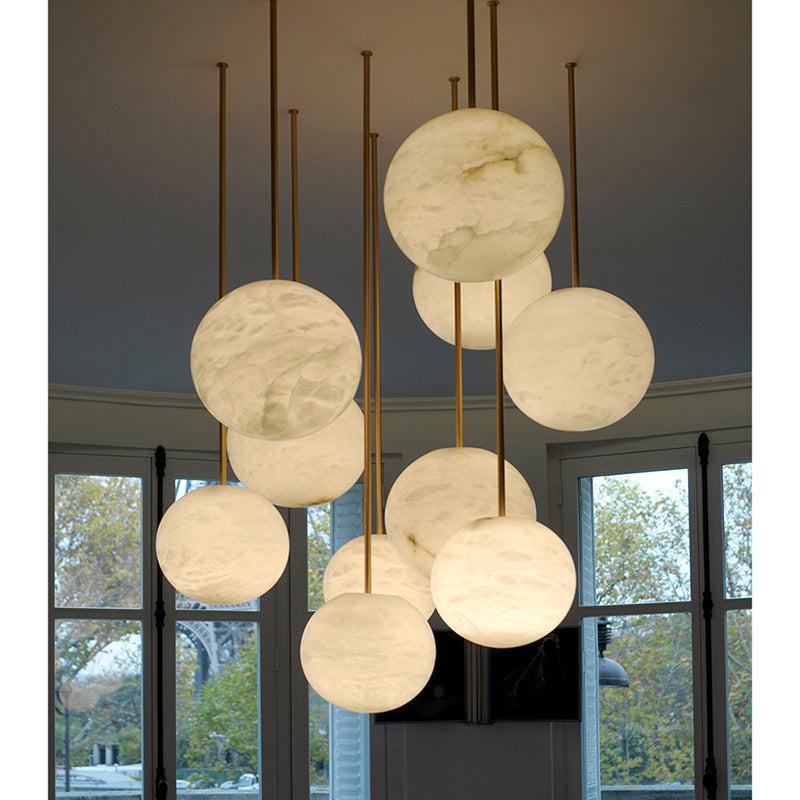 Nami Alabaster Sphere Staircase Chandelier,Multi Pendant Light - 7.87" DJoyfuzzy