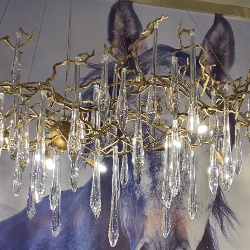 New Clear Crystal Rain Copper Branch Chandelier Modern Designer Pendant Light For Dining Table/Kitchen Island - Rectangular L39.4"*W13.8"*H19.7"Warm LightJoyfuzzy
