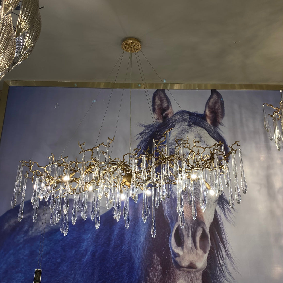 New Clear Crystal Rain Copper Branch Chandelier Modern Designer Pendant Light For Dining Table/Kitchen Island - Rectangular L39.4"*W13.8"*H19.7"Warm LightJoyfuzzy