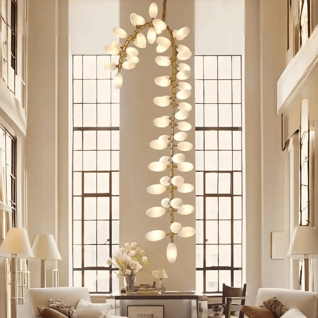 Nordic Art Long Magnolia alba Glass Ceiling Chandelier for Staircase/Hallway/Entryway Light Fixture - Linear/L43.3"*W16.54"Warm LightJoyfuzzy