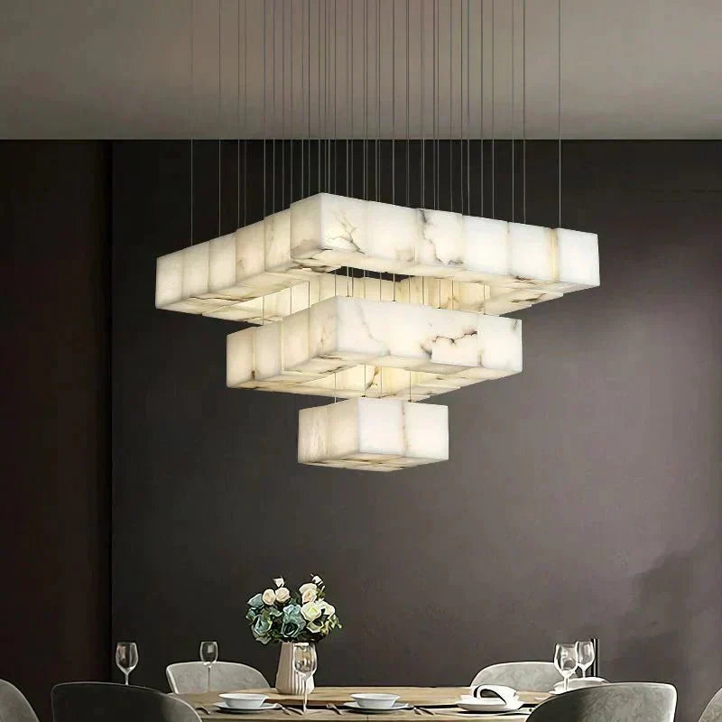 Olive Alabaster Cubic Round Pendant For Dining Table, Staircase - 25 - LightJoyfuzzy