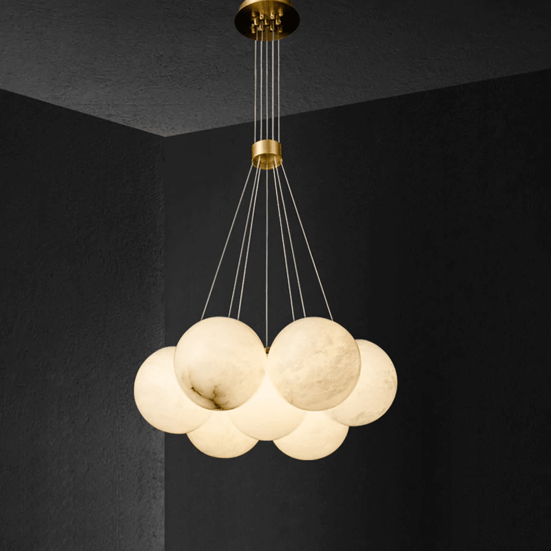 Post Modern Alabaster Globe Ceiling Pendant Light, Alabaster Chandelier Over Dining Table - 7 BallsJoyfuzzy