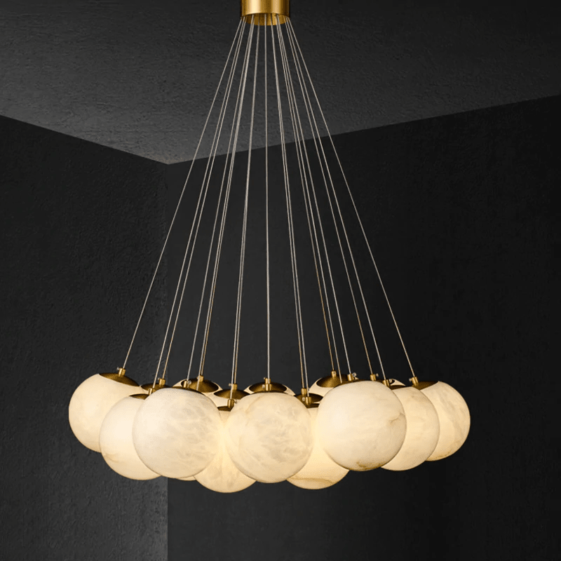 Post Modern Alabaster Globe Ceiling Pendant Light, Alabaster Chandelier Over Dining Table - 7 BallsJoyfuzzy