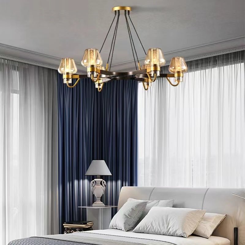 Post - modern Light Luxury Full Brass Chandelier for Living Room/Bedroom - 6 Lights: D35.8"*H8.7"/15kgClearWhite LightJoyfuzzy