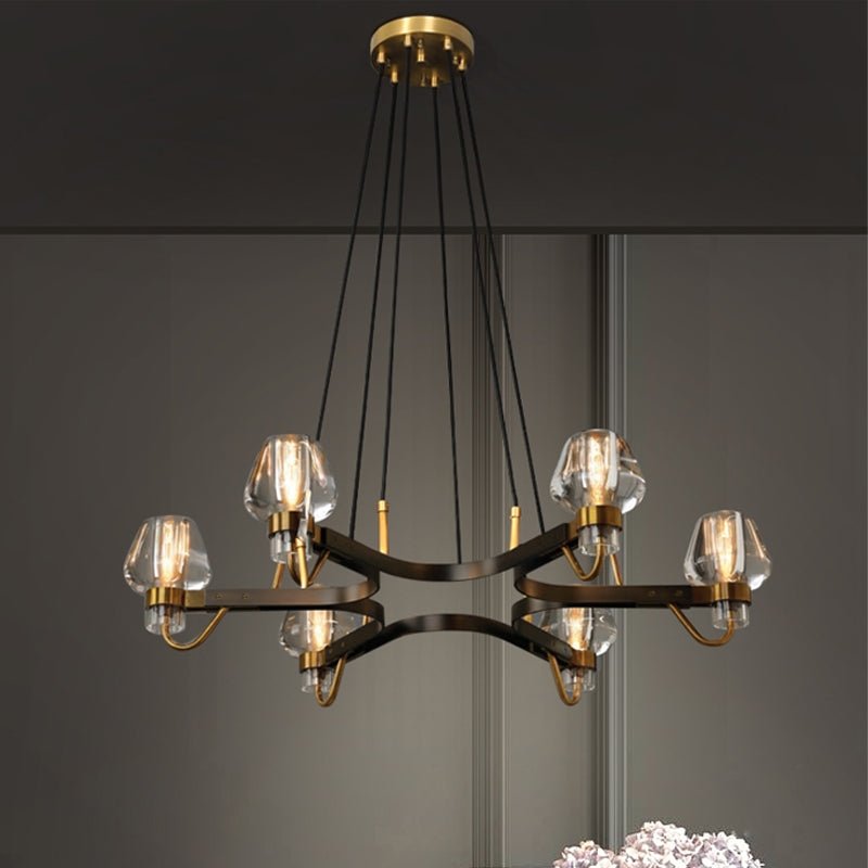 Post - modern Light Luxury Full Brass Chandelier for Living Room/Bedroom - 6 Lights: D35.8"*H8.7"/15kgClearWarm LightJoyfuzzy