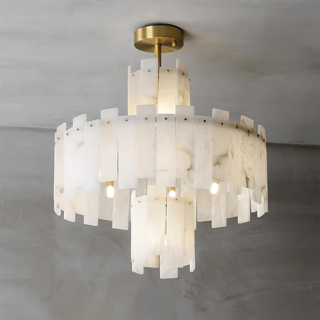 Regina Alabaster Round Chandelier - 23.6" x H 26.7" / Dia 60cm x H 68cmBrass & White AlabasterJoyfuzzy