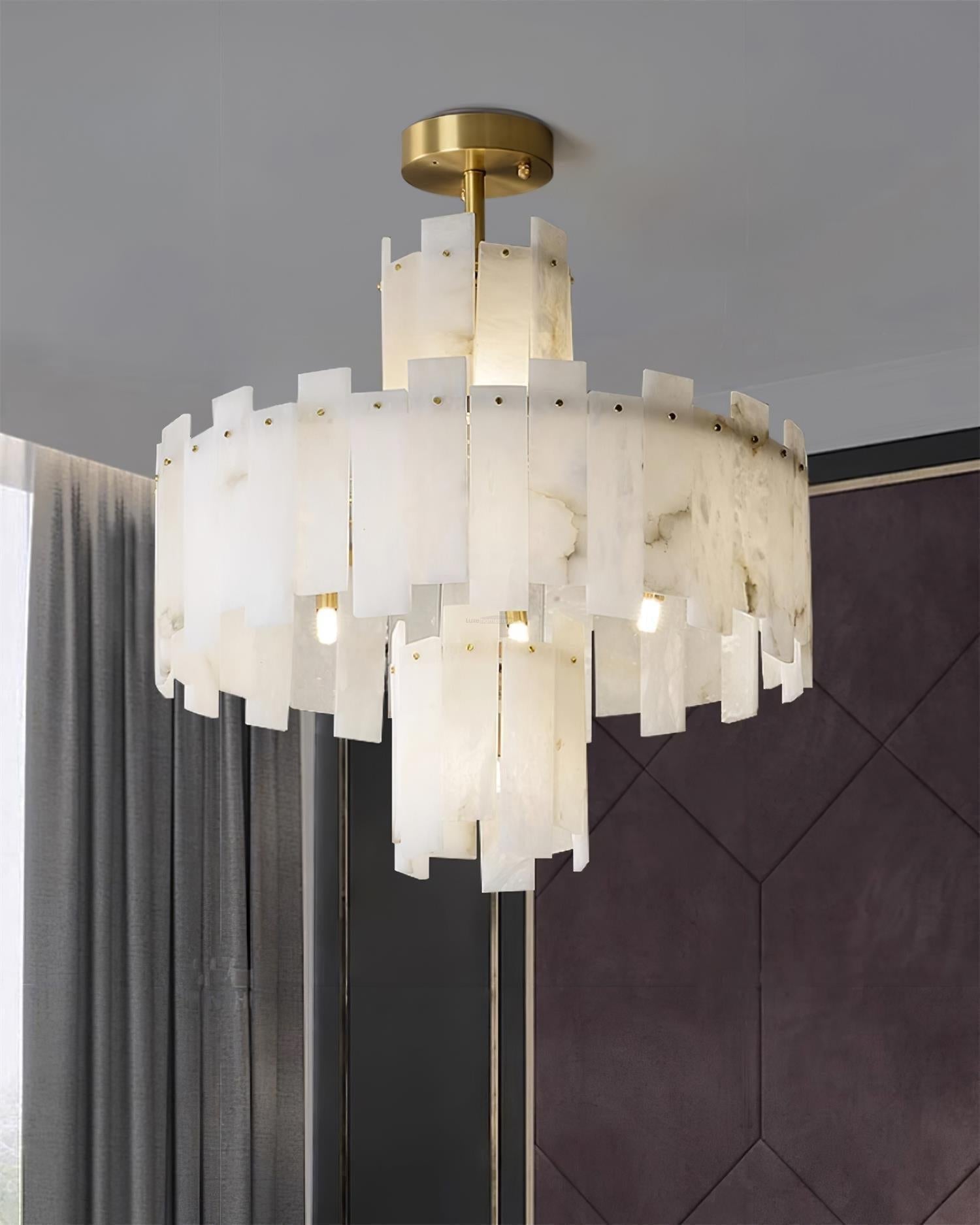 Regina Alabaster Round Chandelier - 23.6" x H 26.7" / Dia 60cm x H 68cmBrass & White AlabasterJoyfuzzy
