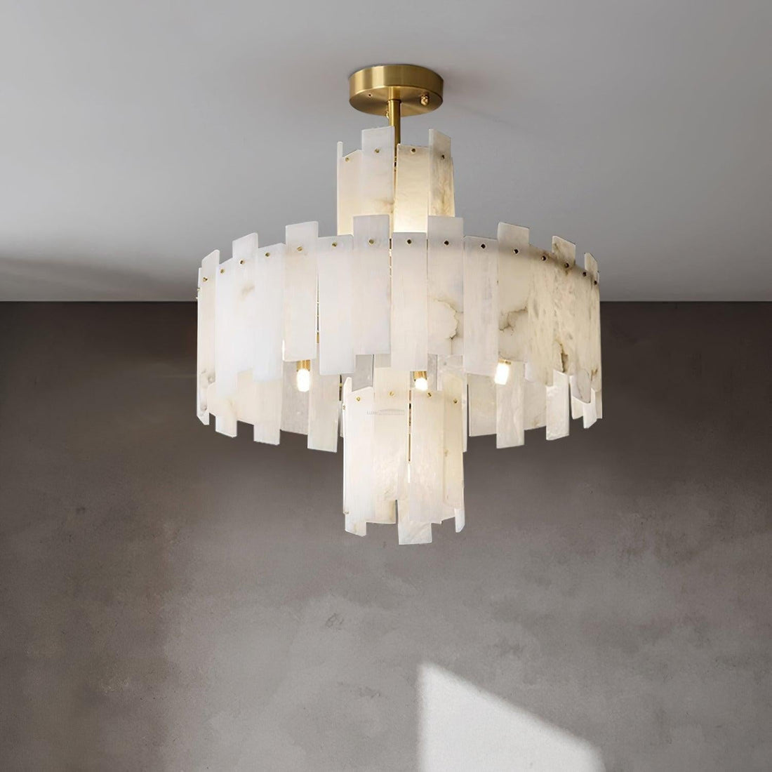 Regina Alabaster Round Chandelier - 23.6" x H 26.7" / Dia 60cm x H 68cmBrass & White AlabasterJoyfuzzy