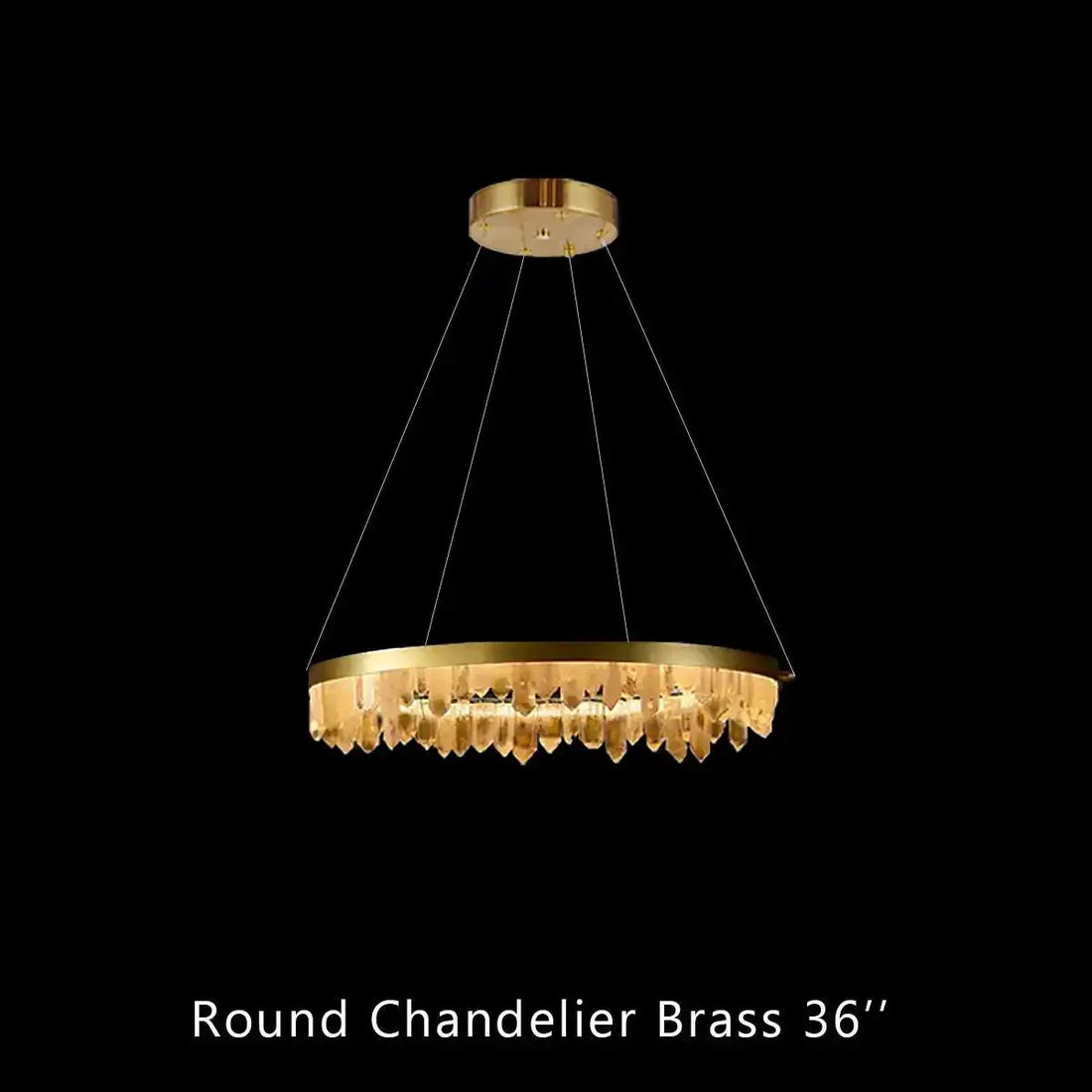Round Modern Chandelier Brass & Clear Geode Quartz Crystal Hanging Light - Joyfuzzy