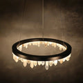 Round Modern Chandelier Brass & Clear Geode Quartz Crystal Hanging Light - Joyfuzzy