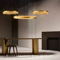 Round Modern Chandelier Brass & Clear Geode Quartz Crystal Hanging Light - Joyfuzzy