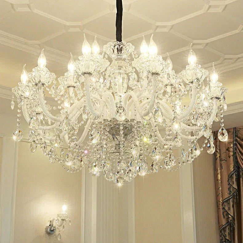 Rustic Antique European Candle Crystal Chandelier Popular Farmhouse Ceiling Light Fixture For Living Room - Joyfuzzy