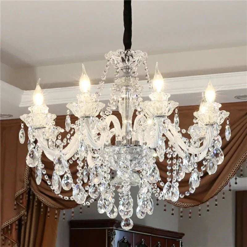 Rustic Antique European Candle Crystal Chandelier Popular Farmhouse Ceiling Light Fixture For Living Room - Joyfuzzy