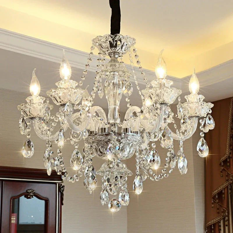 Rustic Antique European Candle Crystal Chandelier Popular Farmhouse Ceiling Light Fixture For Living Room - Joyfuzzy