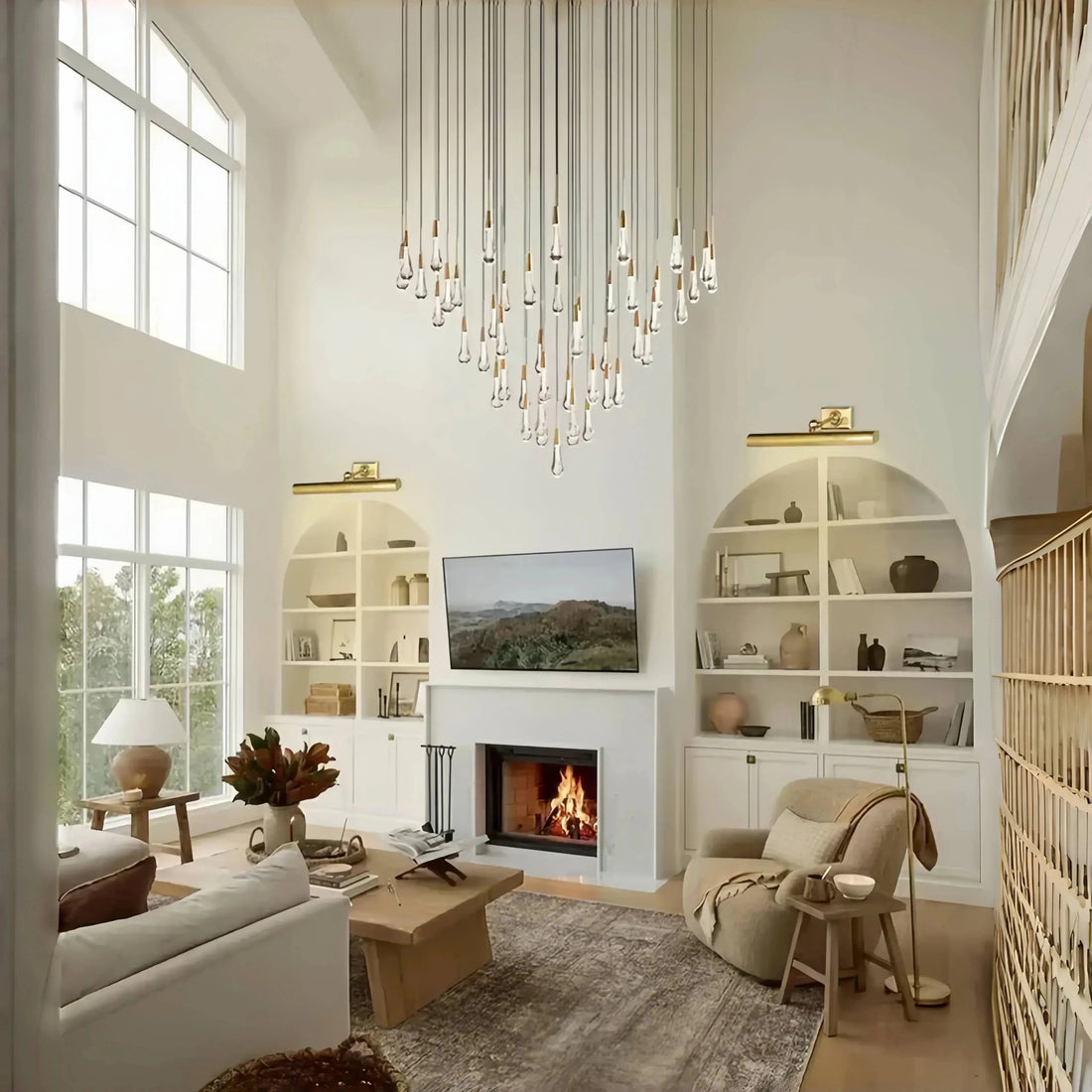 Soltaire Round Chandelier 17" 24" 36" 58" | Modern Pendant Light Raindrop Chandelier - 12 - Light 17"BrassJoyfuzzy