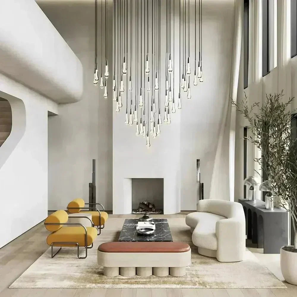 Soltaire Round Chandelier 17" 24" 36" 58" | Modern Pendant Light Raindrop Chandelier - 12 - Light 17"BrassJoyfuzzy