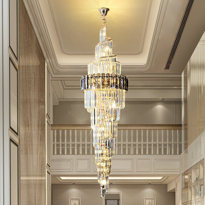 Spiral High Ceiling Light Fixture Long Crystal Chandelier For Foyer Staircase/ Living Room - D17.7"*H70.9"Warm LightJoyfuzzy