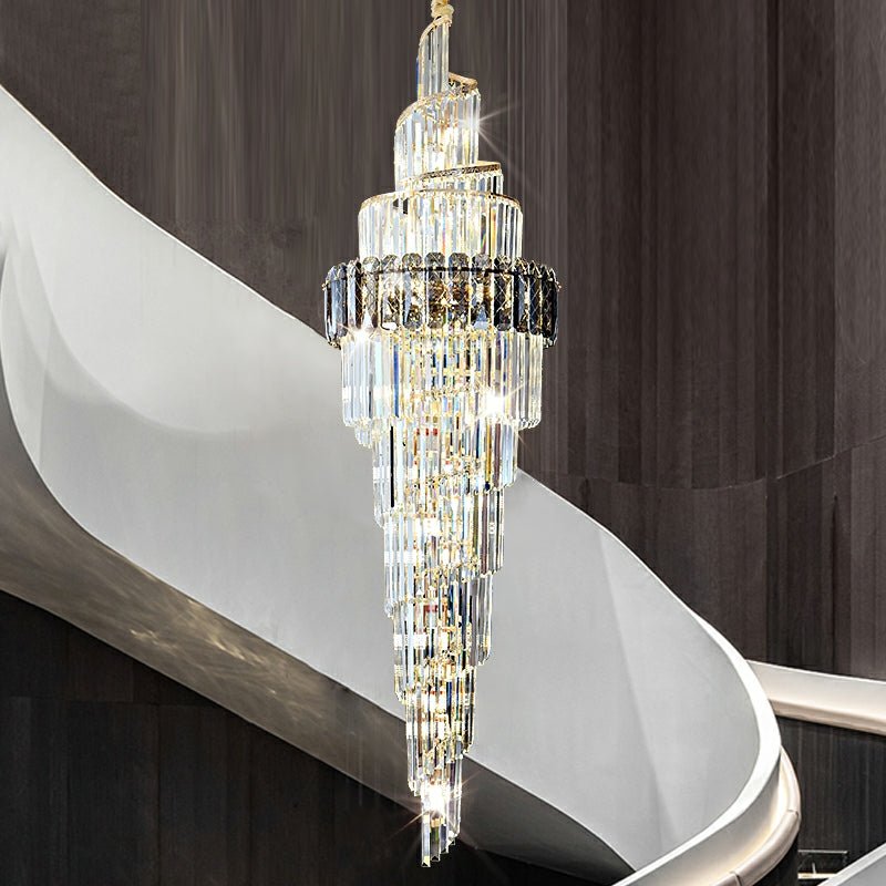 Spiral High Ceiling Light Fixture Long Crystal Chandelier For Foyer Staircase/ Living Room - D17.7"*H70.9"Warm LightJoyfuzzy