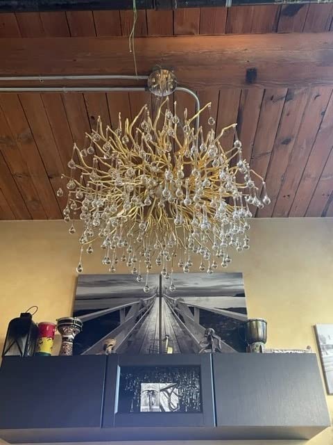 Stunning Tree Branch Crystal Chandelier with Clear Teardrop - shaped for Living/Dining Room - Round D31.5”*H21.7”/10 LightsGoldWarm LightJoyfuzzy