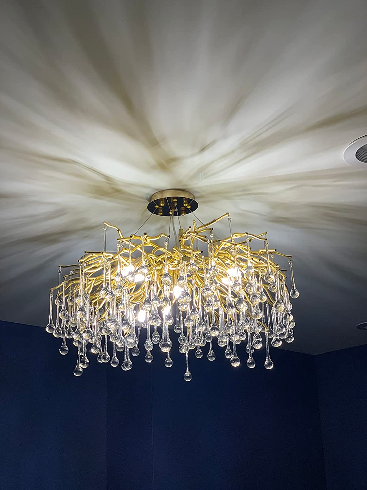 Stunning Tree Branch Crystal Chandelier with Clear Teardrop - shaped for Living/Dining Room - Round D31.5”*H21.7”/10 LightsGoldWarm LightJoyfuzzy