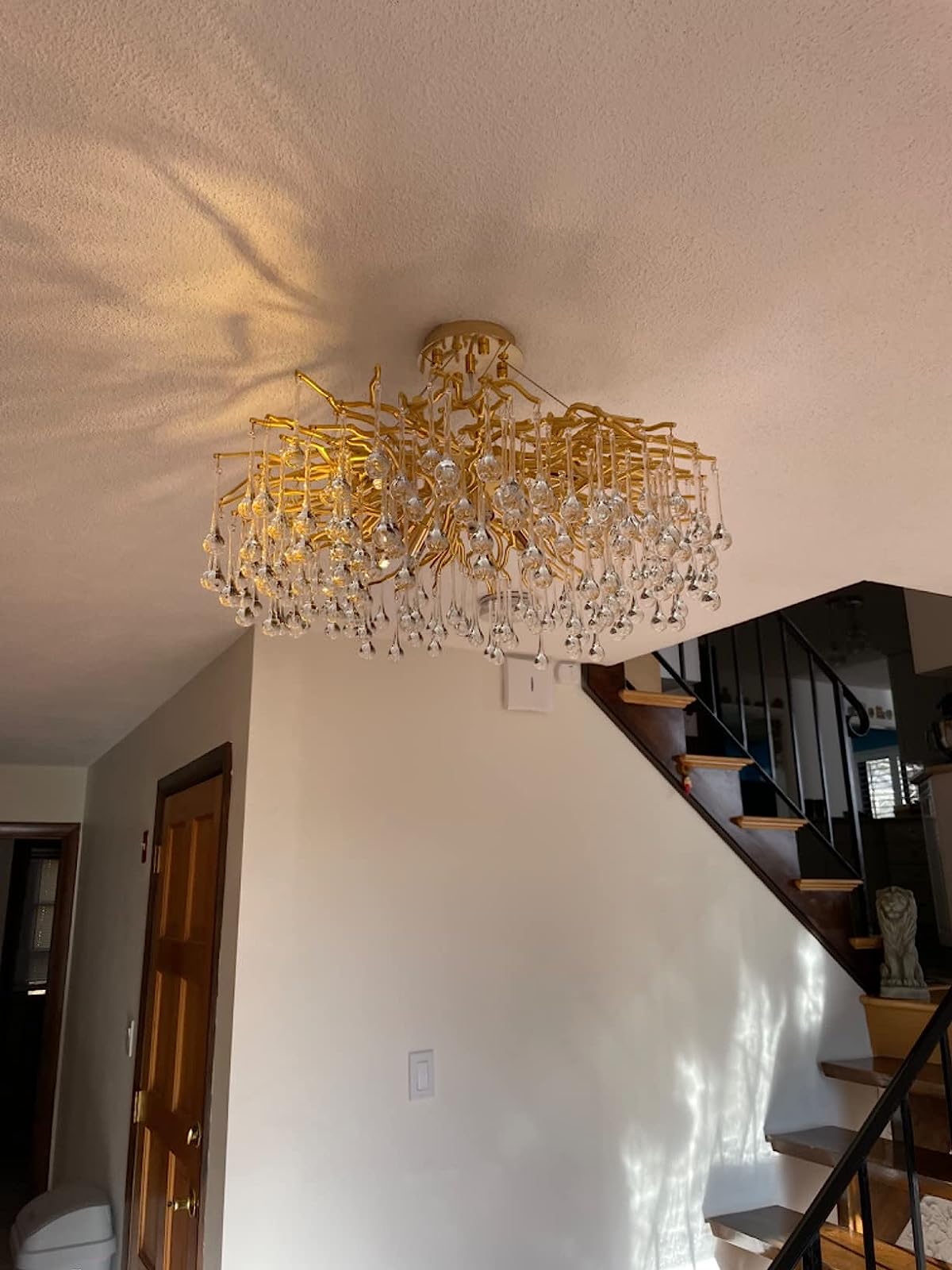 Stunning Tree Branch Crystal Chandelier with Clear Teardrop - shaped for Living/Dining Room - Round D31.5”*H21.7”/10 LightsGoldWarm LightJoyfuzzy