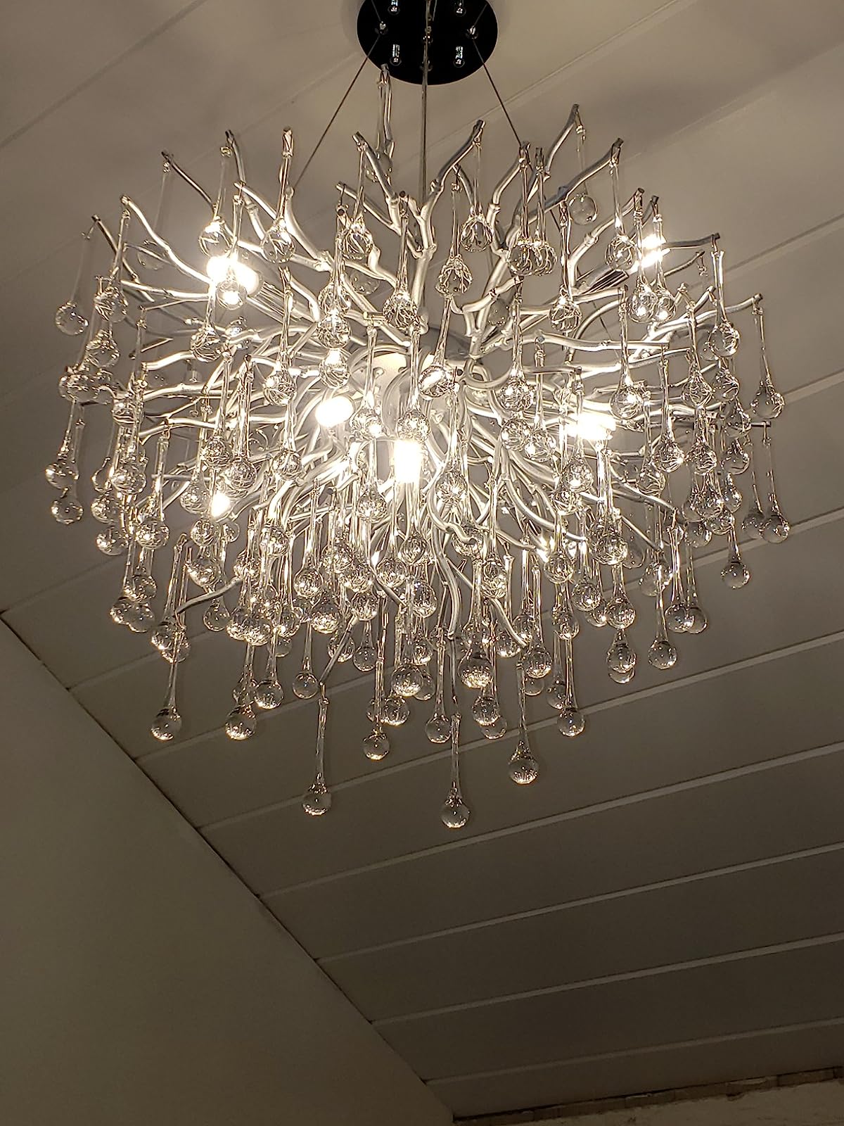 Stunning Tree Branch Crystal Chandelier with Clear Teardrop - shaped for Living/Dining Room - Rectangle L39.4”*W25.6”*H25.6”/10 Lights/27kgChromeWarm LightJoyfuzzy