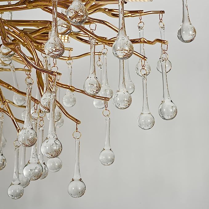 Stunning Tree Branch Crystal Chandelier with Clear Teardrop - shaped for Living/Dining Room - Rectangle L39.4”*W25.6”*H25.6”/10 Lights/27kgChromeWarm LightJoyfuzzy