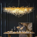 Stunning Tree Branch Crystal Chandelier with Clear Teardrop - shaped for Living/Dining Room - Round D25.6”*H15.8”/8 LightsGoldWarm LightJoyfuzzy