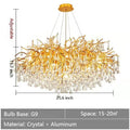 Stunning Tree Branch Crystal Chandelier with Clear Teardrop - shaped for Living/Dining Room - Round D25.6”*H15.8”/8 LightsGoldWhite LightJoyfuzzy