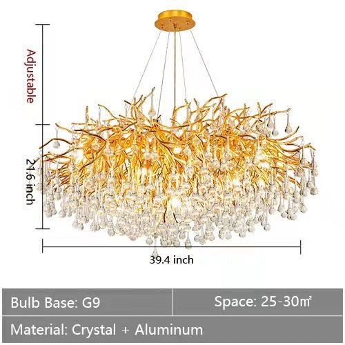 Stunning Tree Branch Crystal Chandelier with Clear Teardrop - shaped for Living/Dining Room - Round D39.4”*H21.7”/ 13 LightsGoldWarm LightJoyfuzzy