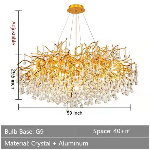 Stunning Tree Branch Crystal Chandelier with Clear Teardrop - shaped for Living/Dining Room - Round D59.1”*H29.5”/24 LightsGoldWarm LightJoyfuzzy