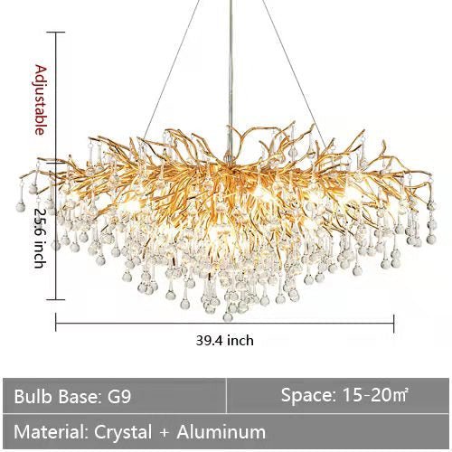 Stunning Tree Branch Crystal Chandelier with Clear Teardrop - shaped for Living/Dining Room - Rectangle L39.4”*W25.6”*H25.6”/10 Lights/27kgGoldWarm LightJoyfuzzy