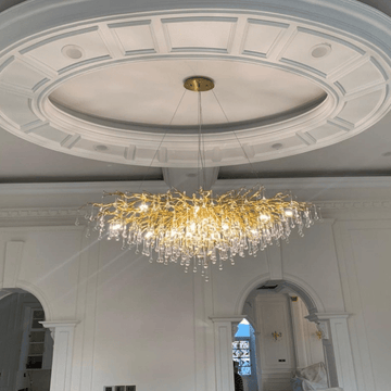 Stunning Tree Branch Crystal Chandelier with Clear Teardrop - shaped for Living/Dining Room - Round D25.6”*H15.8”/8 LightsGoldWarm LightJoyfuzzy