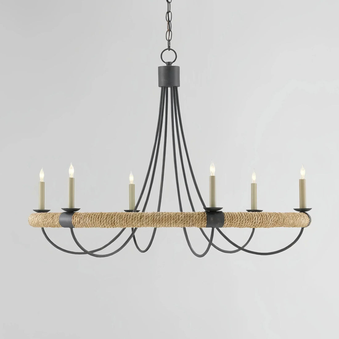 Sullivan Round Iron & Rope Chandelier 39" - Joyfuzzy
