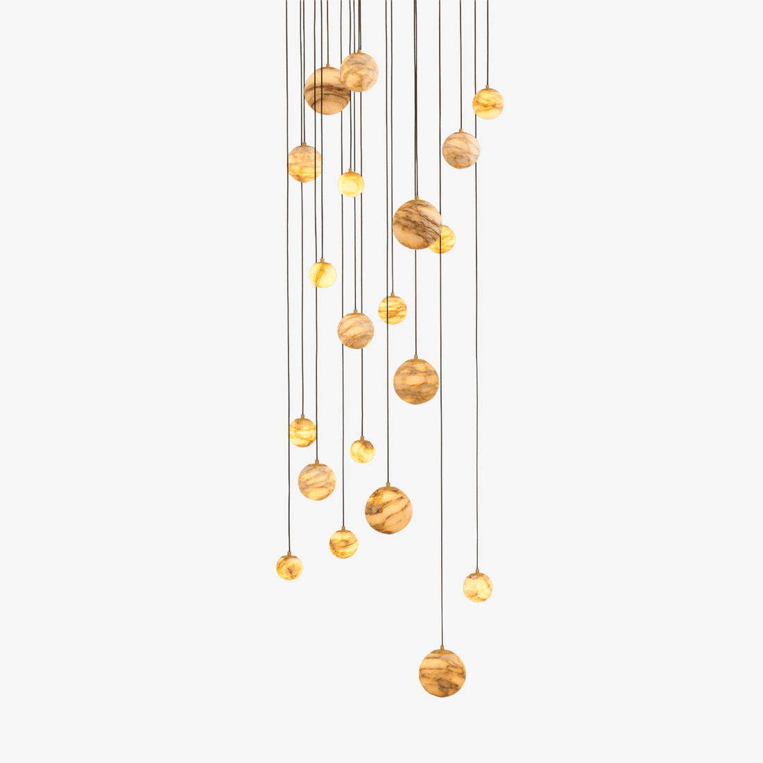 Sultana Alabaster Cluster Chandelier - 3 - Lights Size: ∅ 7.9″ x H 78.7″Gold & Natrue Alabaster ColorJoyfuzzy