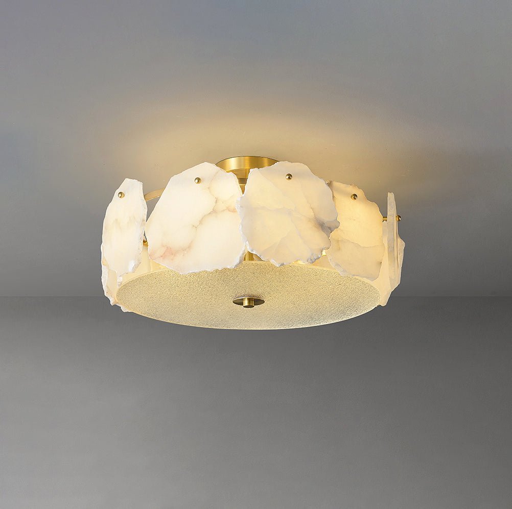 Valeria Alabaster Ceiling Lamp - ∅ 17.7″ x H 7.9″Copper & WhiteJoyfuzzy